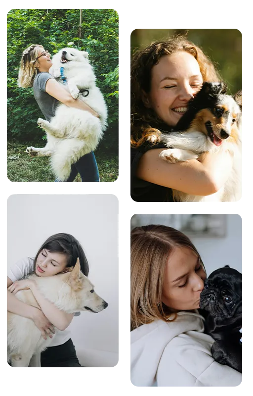 group of photos showing happy pet owners